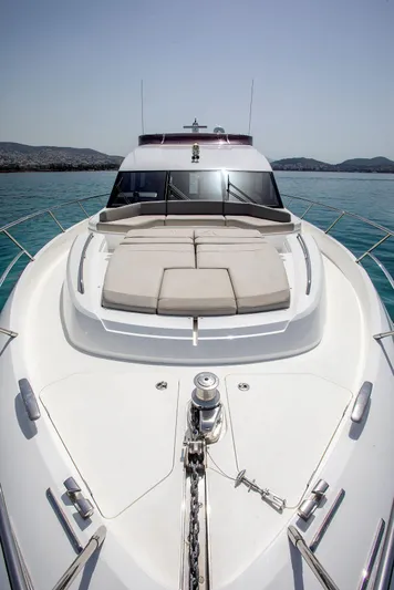  Yacht Photos Pics 2020 Princess F70 yacht with spacious deck, cruising on clear blue waters.