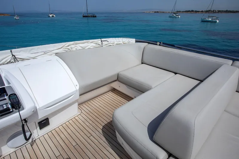  Yacht Photos Pics Luxury seating area on 2020 Princess F70 yacht with ocean view.