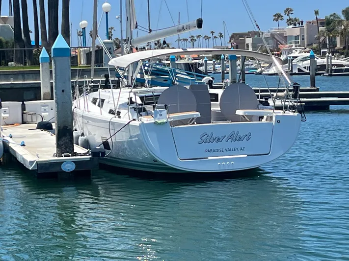 Silver Alert Yacht Photos Pics Hanse 418 yacht docked in marina, 2021 model, sunny day, calm waters.
