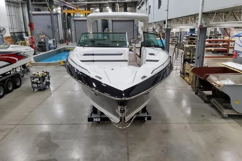  Yacht Photos Pics 2026 Formula 360 Crossover Bowrider I/O in a factory setting, front view.