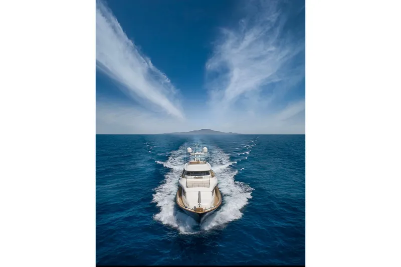 Hag Yacht Photos Pics Luxury yacht Custom Line Navetta 30 cruising on open sea, 2007 model.