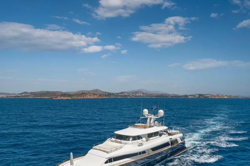 Hag Yacht Photos Pics Luxury yacht Custom Line Navetta 30 cruising on open sea, 2007 model.