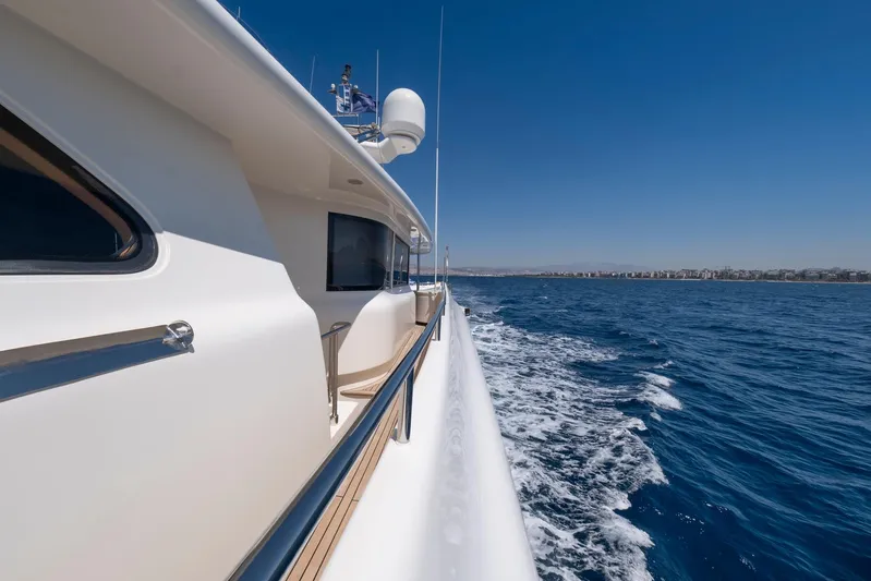 Hag Yacht Photos Pics Luxury yacht Custom Line Navetta 30 cruising on open sea, 2007 model.