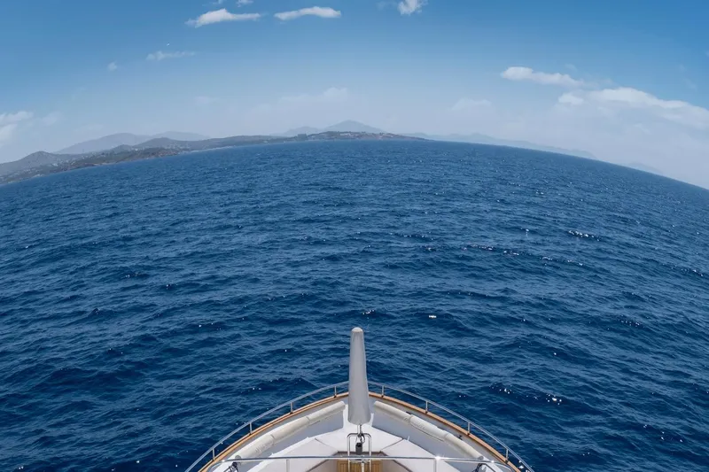 Hag Yacht Photos Pics Bow view of 2007 Custom Line Navetta 30 yacht on open sea.