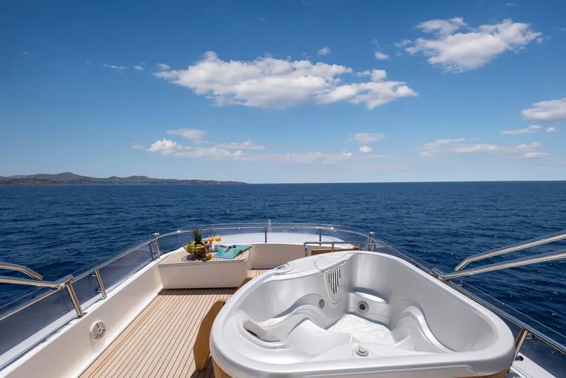 Hag Yacht Photos Pics Luxurious 2007 Custom Line Navetta 30 yacht deck with jacuzzi and ocean view.