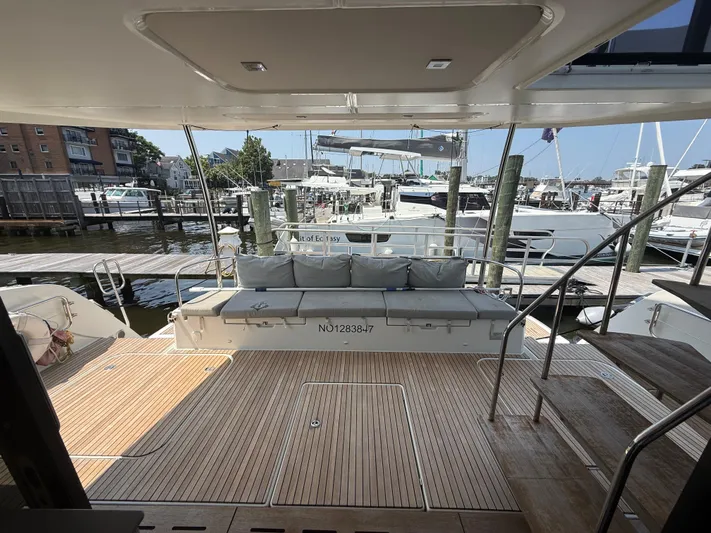 A New Hope Yacht Photos Pics 2018 Fountaine Pajot MY 44 yacht with spacious deck and marina view.