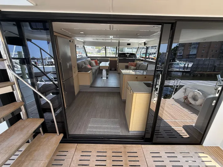 A New Hope Yacht Photos Pics Luxurious interior of 2018 Fountaine Pajot MY 44 yacht with modern furnishings and spacious layout.