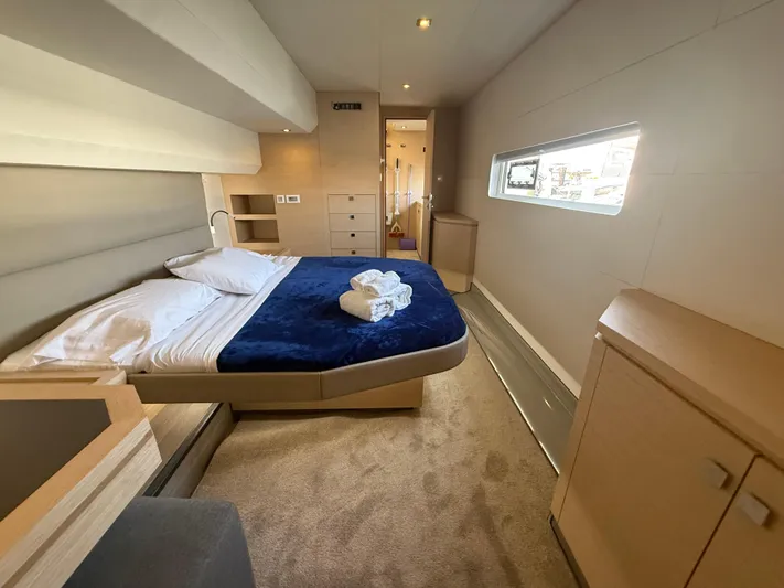 A New Hope Yacht Photos Pics Luxurious cabin interior of 2018 Fountaine Pajot MY 44 yacht with modern furnishings.