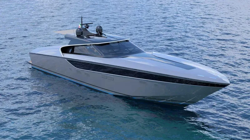  Yacht Photos Pics 2024 Cantieri di Pisa 80 Veloce yacht on open water, sleek and modern design.