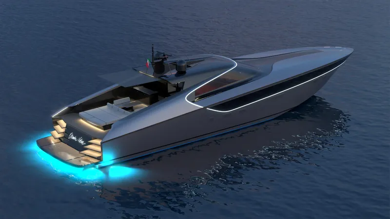  Yacht Photos Pics 2024 Cantieri di Pisa 80 Veloce yacht with sleek design and glowing underwater lights.
