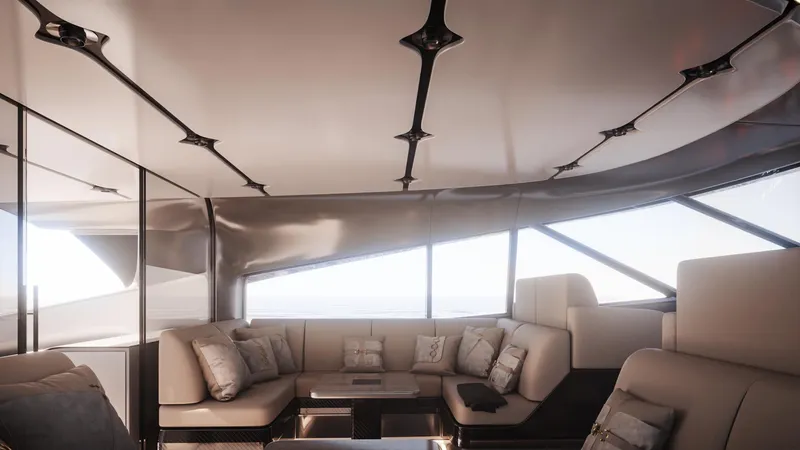  Yacht Photos Pics Luxurious interior of 2024 Cantieri di Pisa 80 Veloce yacht, featuring elegant seating and modern design.