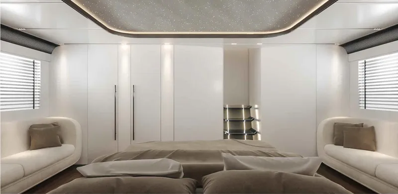  Yacht Photos Pics Luxurious interior of 2024 Cantieri di Pisa 80 Veloce yacht with elegant furnishings.