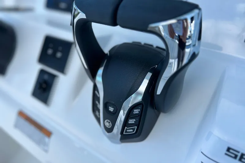  Yacht Photos Pics Close-up of 2026 Sea Fox 268 Commander boat controls with sleek design.