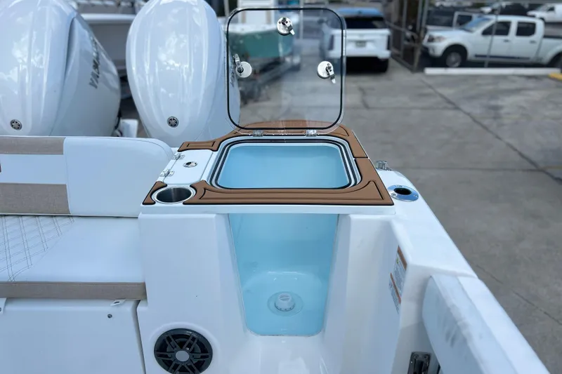  Yacht Photos Pics 2026 Sea Fox 268 Commander boat with open livewell and twin Yamaha engines.