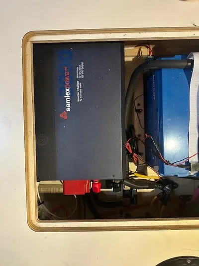 Namaste III Yacht Photos Pics Samlex inverter in 2010 Four Winns V435 boat, installed in a compartment.