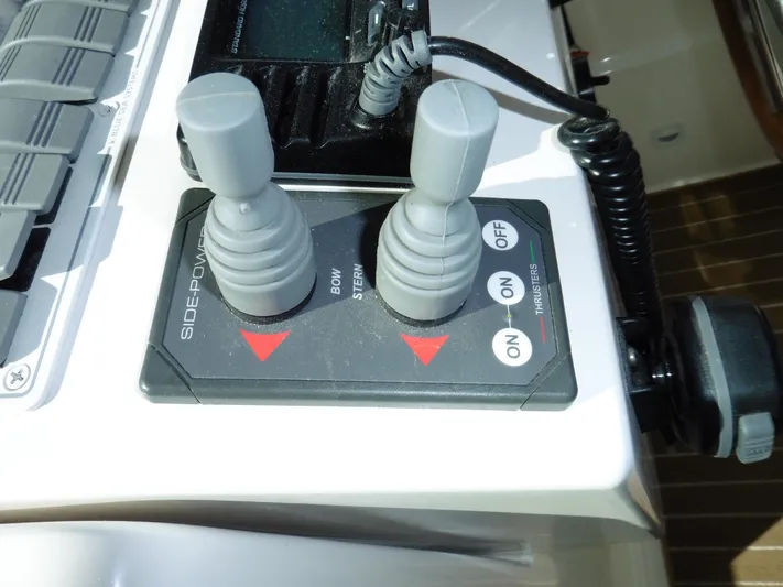  Yacht Photos Pics Joystick controls on a 2016 Back Cove 30 boat dashboard.