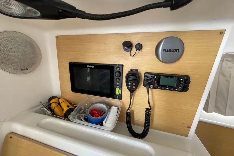 Carnabie Yacht Photos Pics Control panel of a 2014 Lagoon 380 S2 yacht with navigation equipment.
