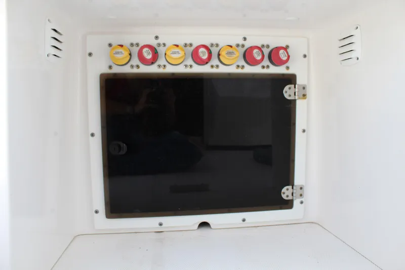  Yacht Photos Pics Electrical panel with switches on a 2016 Edgewater 370CC boat.