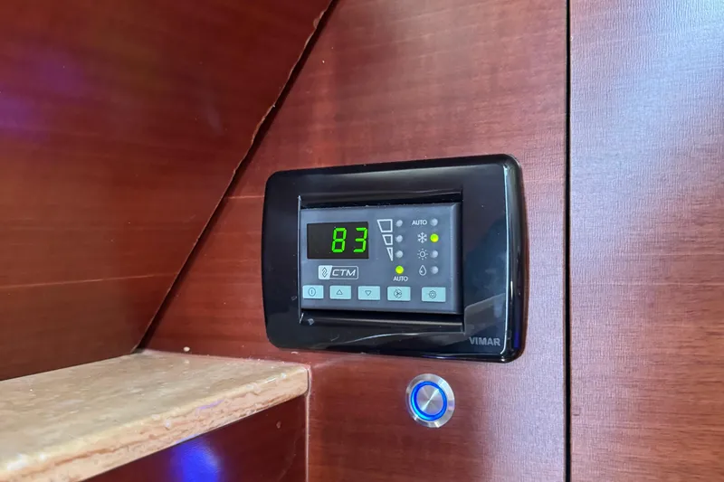  Yacht Photos Pics Digital control panel on 2016 Edgewater 370CC boat, displaying temperature settings.