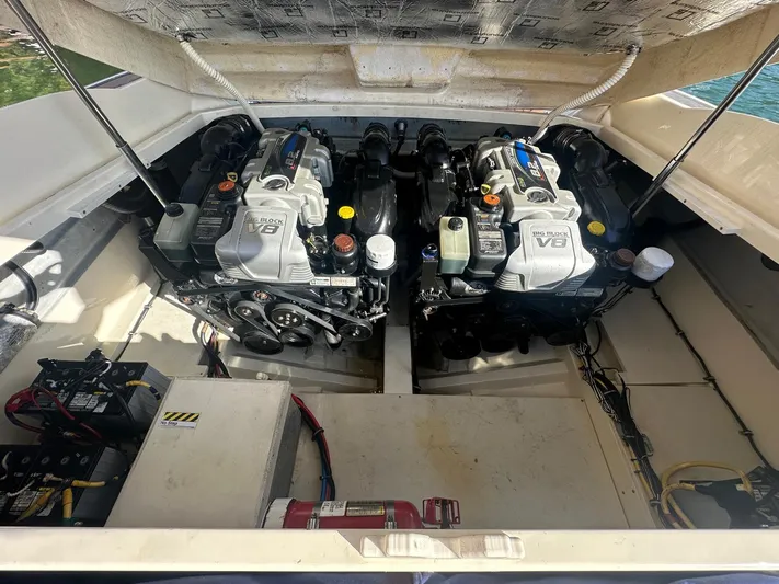  Yacht Photos Pics Engine compartment of a 2015 Chris-Craft Launch 32 boat with V8 engines.