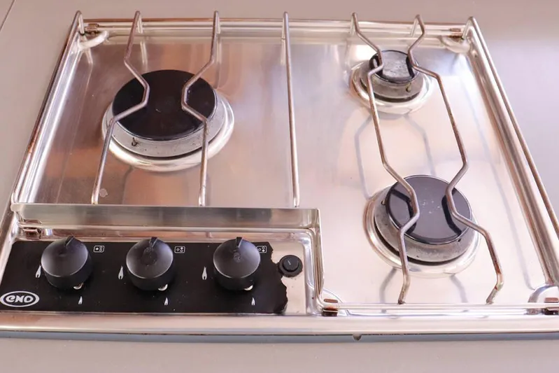 Libertas Ds Yacht Photos Pics Stainless steel three-burner stove on Lagoon 450 F, 2019 model yacht.