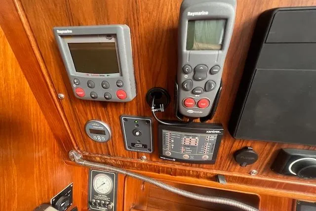 September Morn Yacht Photos Pics Control panel of 1986 Little Harbor AFt Cockpit K/CB Sloop with navigation instruments.