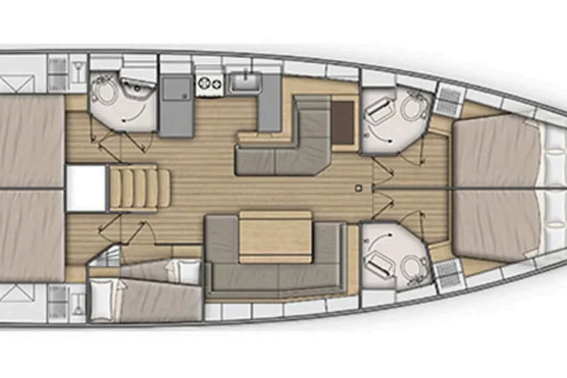  Yacht Photos Pics Floor plan of 2019 Beneteau Oceanis 51.1 yacht, featuring cabins, bathrooms, and living area.