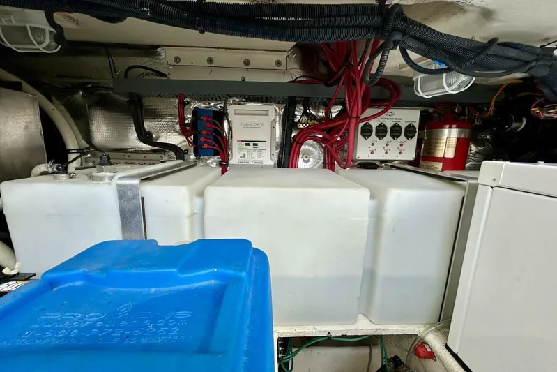  Yacht Photos Pics Engine compartment of 2011 Regal 38 Express with wiring and equipment.