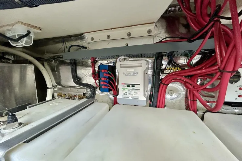  Yacht Photos Pics Engine room of 2011 Regal 38 Express with wiring and equipment.