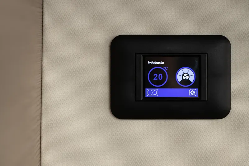  Yacht Photos Pics Digital thermostat display on 2020 Lagoon 42 yacht interior wall.