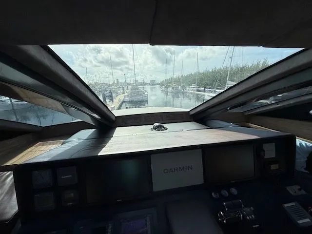 Mia Yacht Photos Pics Interior view of Custom Contenzo Eagle 90 yacht, 2009, featuring Garmin navigation system.