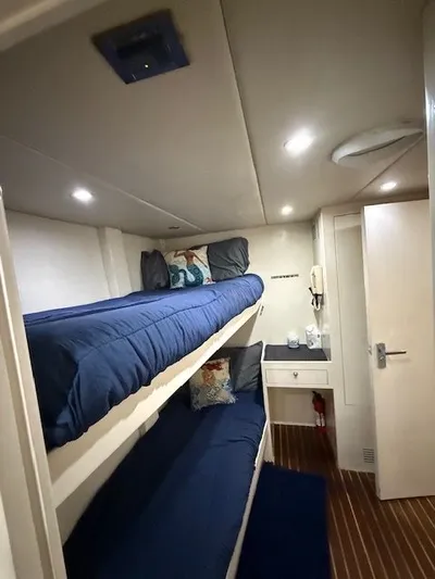 Mia Yacht Photos Pics Interior of Custom Contenzo Eagle 90 yacht, 2009, featuring bunk beds.