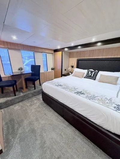 Mia Yacht Photos Pics Luxurious bedroom on the Contenzo Eagle 90 yacht, built in 2009.