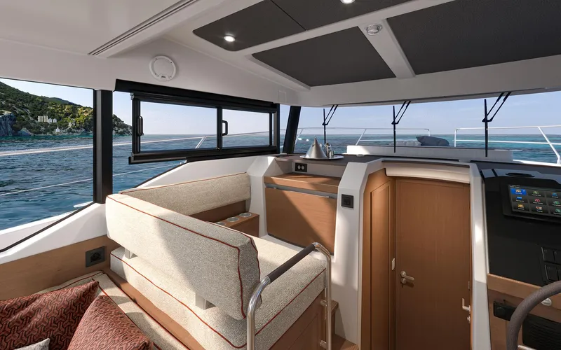  Yacht Photos Pics Interior of 2026 Beneteau Swift Trawler 37 FLY, featuring modern design and ocean view.