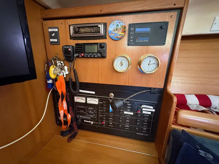 Ventosa Yacht Photos Pics Control panel of a 2006 Catalina 350 sailboat with gauges and electronics.