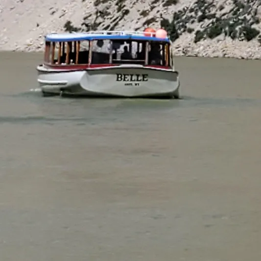 Mv Belle Yacht Photos Pics Tour boat Belle on a scenic river, Custom model, 1987.