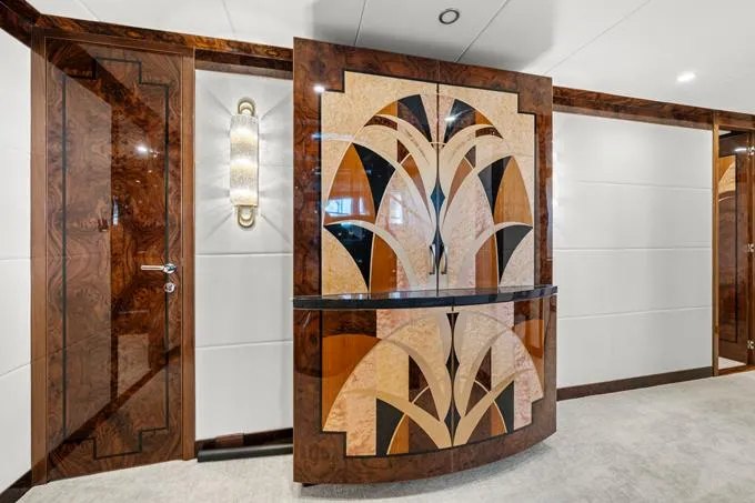 Obsession Yacht Photos Pics Lower Deck Locker with Intricate Inlay
