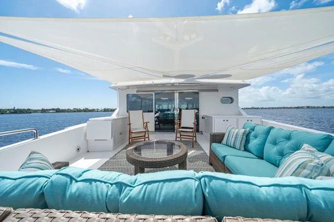 Obsession Yacht Photos Pics Shaded Boat Deck Seating