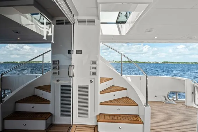Obsession Yacht Photos Pics Cozy Stairs to Boat Deck
