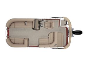 2025 Sun Tracker PARTY BARGE® 18 DLX pontoon boat, top view, beige seating, spacious layout.