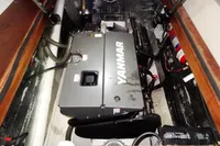 Engine compartment of a 2017 Leopard 43 Powercat with Yanmar engine.