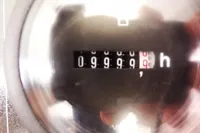 Close-up of Leopard 43 Powercat 2017 hour meter showing 9999.9 hours.