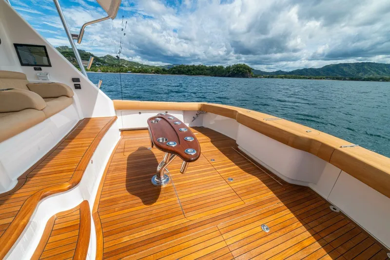 Watts Up Yacht Photos Pics Luxurious 2016 Viking 66 Convertible yacht deck with scenic ocean view.