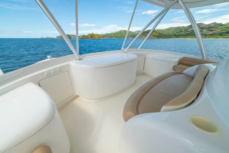 Watts Up Yacht Photos Pics Luxurious interior of 2016 Viking 66 Convertible yacht with ocean view.