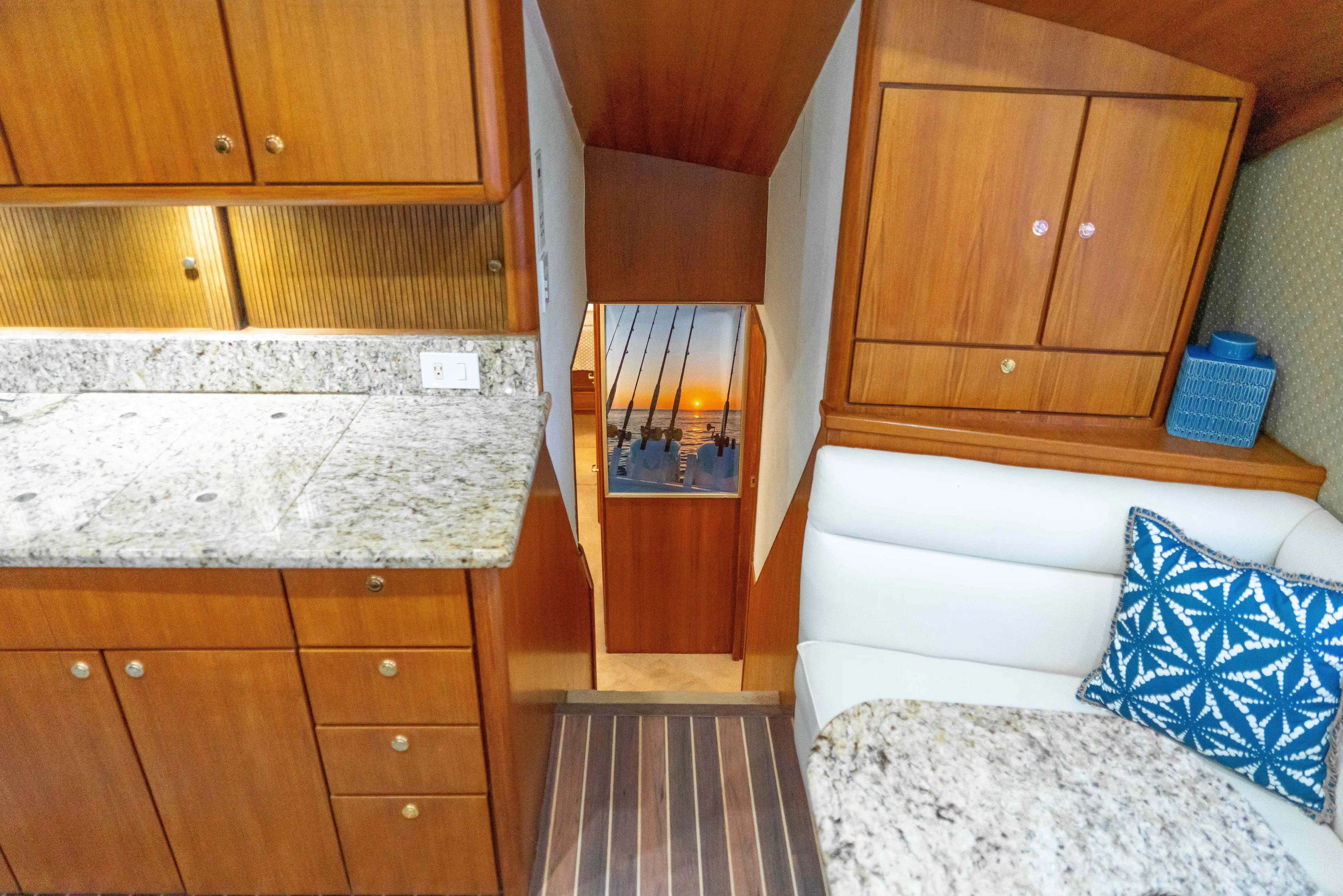  Yacht Photos Pics Interior of 1997 Ocean Yachts 60 Sport Fish with wood cabinetry and granite countertops.