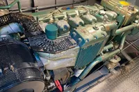 Engine of a 1997 Custom Survey 55, showcasing intricate mechanical components.