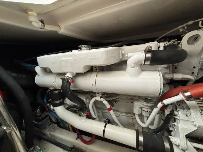  Yacht Photos Pics Engine compartment of a 2008 Tiara Yachts 3600 Open, showcasing detailed mechanical components.