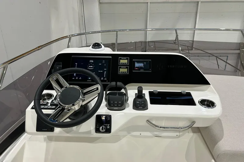  Yacht Photos Pics 2026 Prestige F4.9 boat dashboard with modern controls and navigation displays.