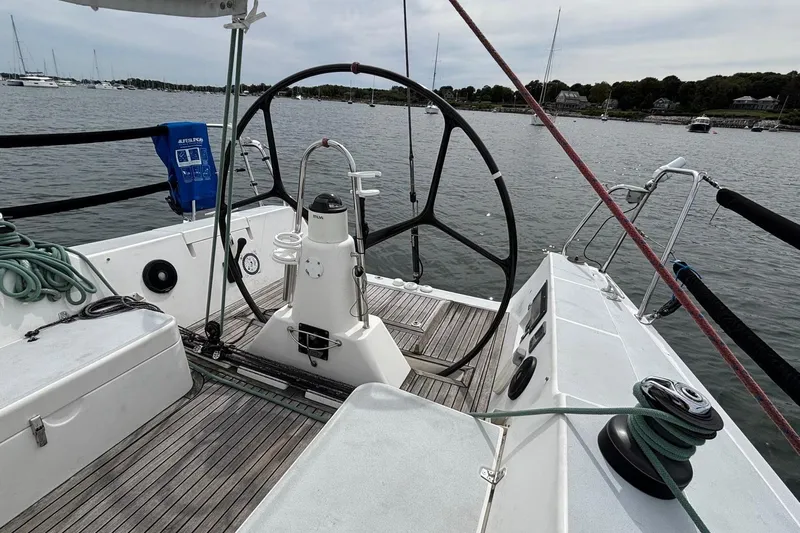 Tarahumara Yacht Photos Pics 2008 J Boats J/122 sailboat cockpit with steering wheel and nautical equipment.