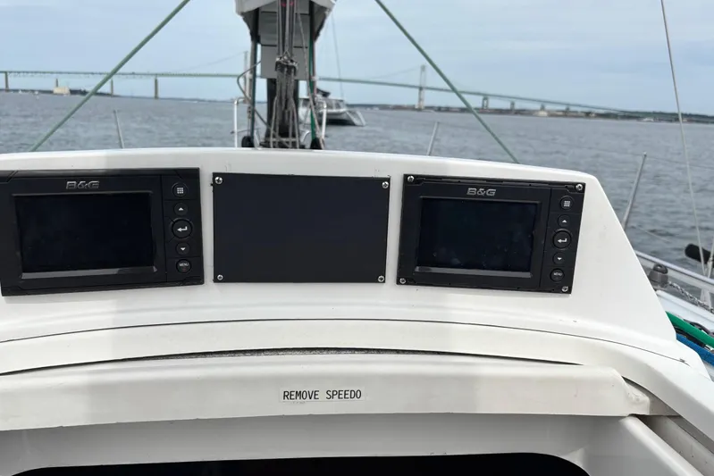 Tarahumara Yacht Photos Pics Cockpit of 2008 J Boats J/122 with navigation displays, bridge in background.